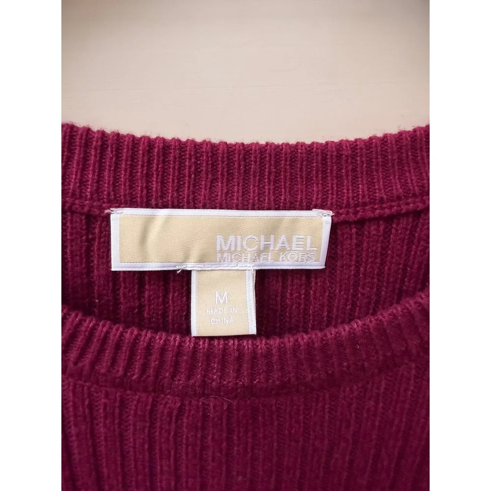 Michael Michael Kors Magenta Ribbed Asymmetrical Zip Hem Sweater Medium